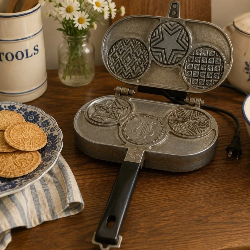 Vintage C. Palmer Mfg Electric Pizzelle Iron Maker 3 Cookie Press Made in USA